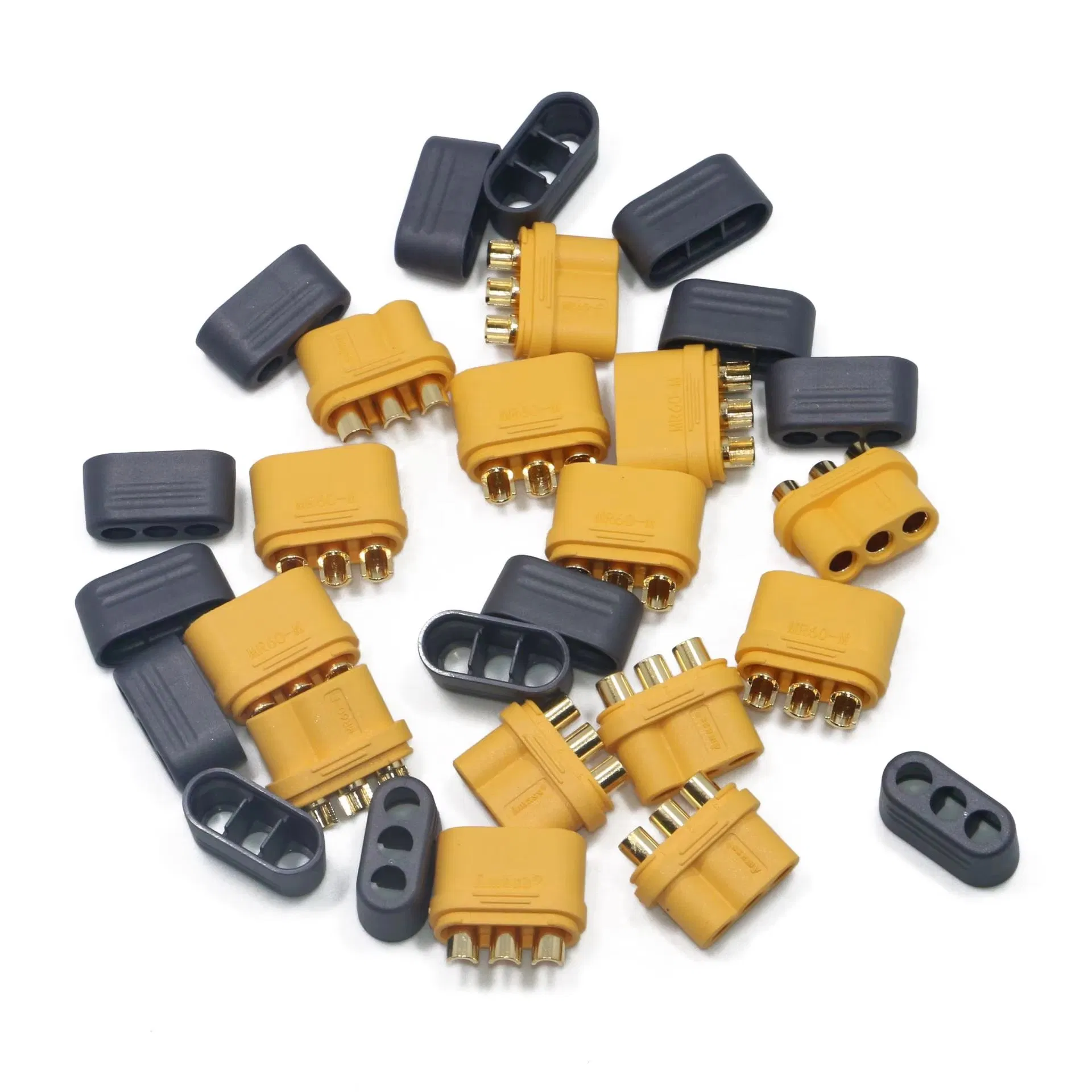 Amass Mr60 conector sheathed T-Plug, 30A chapado en oro 3-Pin conector de alimentación para motor de dron RC UAV suministro OEM