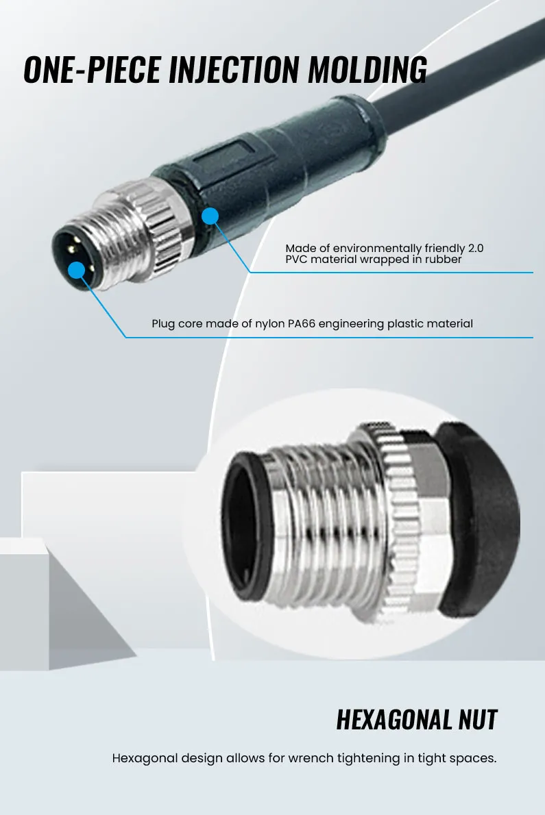 M8 6pin Moldeo Masculino IP67 Conector de Cable Sensor Circular