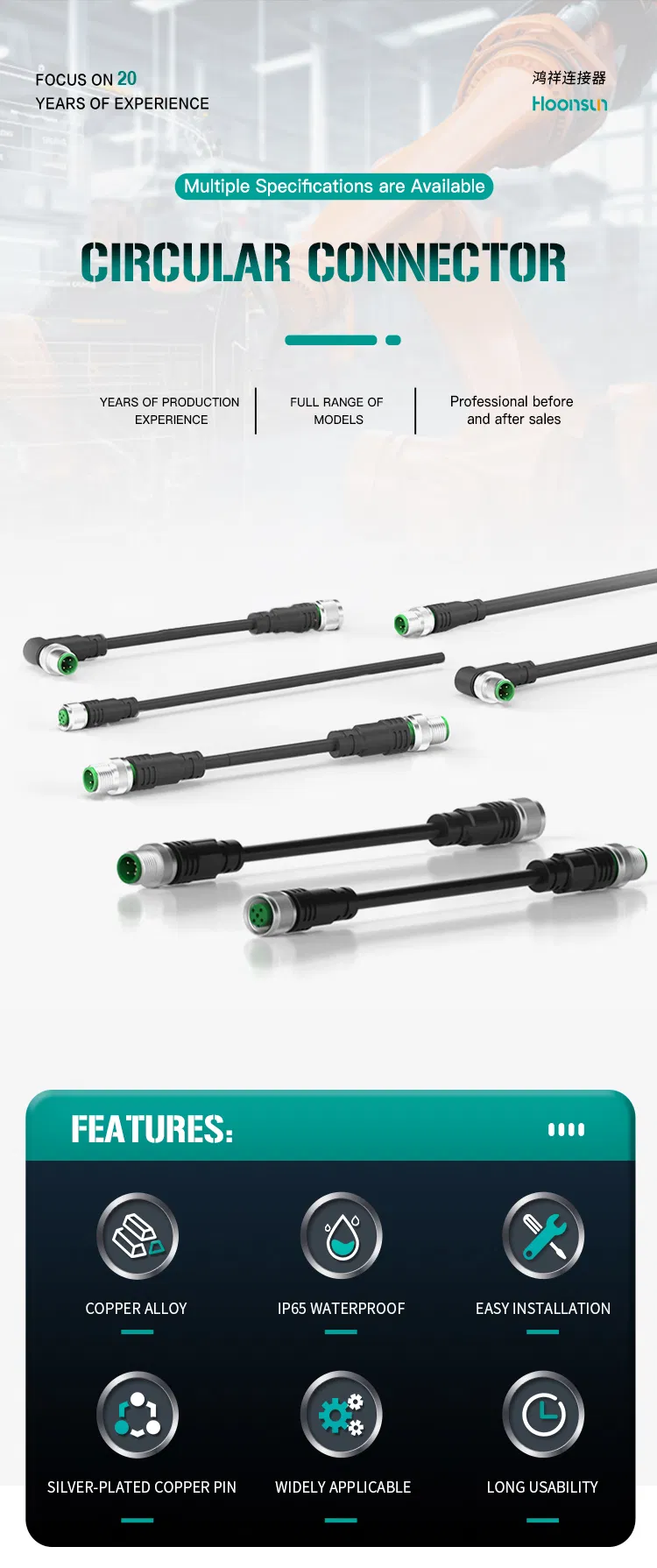 Conectores Impermeables de Alta Calidad M5 M8 M16 M23 para Sensores