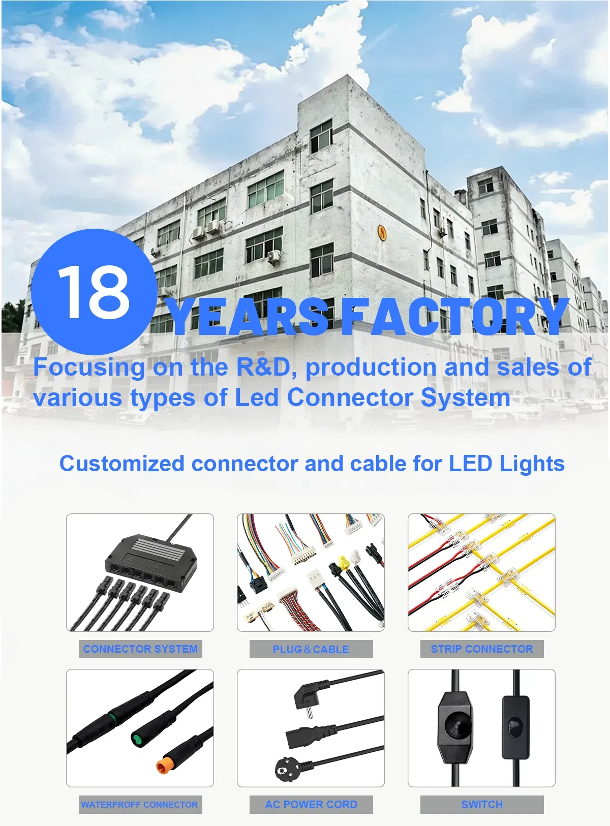 Conector macho LED conectores DuPont para cable de iluminación de gabinete LED