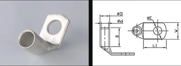 Conectores de terminales de anillo de cable de cobre estañado en forma de L 90 grados, terminales de batería, conectores de cable de alta resistencia