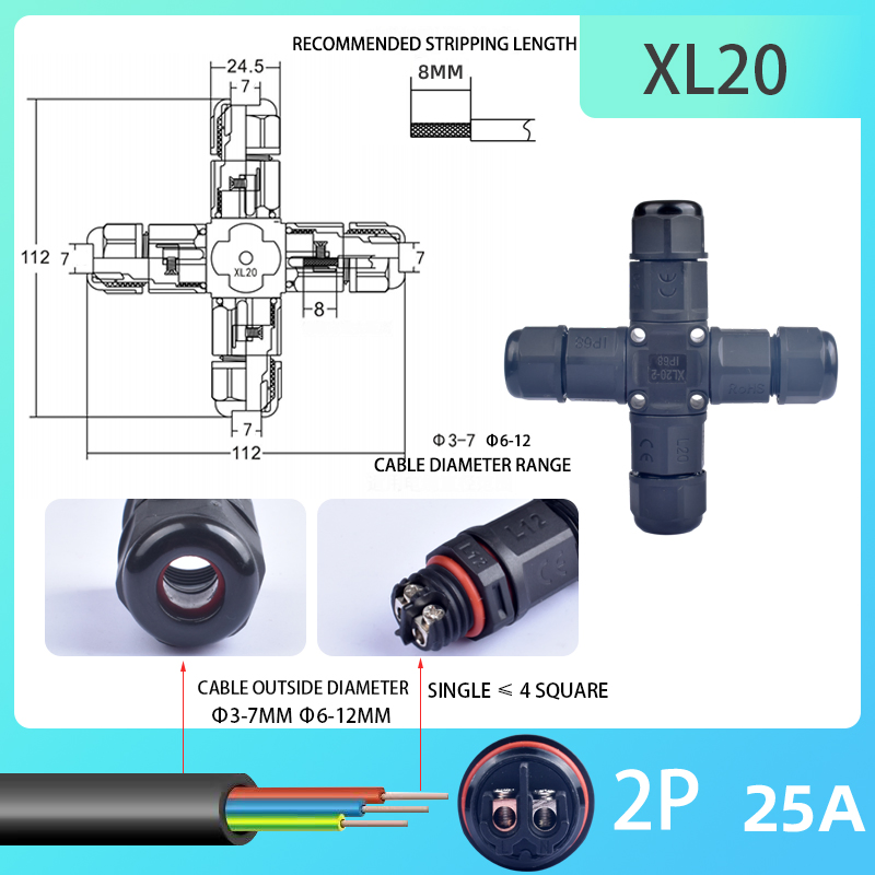 IP68 Serie XL Iluminación LED Exterior 4way Conectores Impermeables Tornillo Cableado