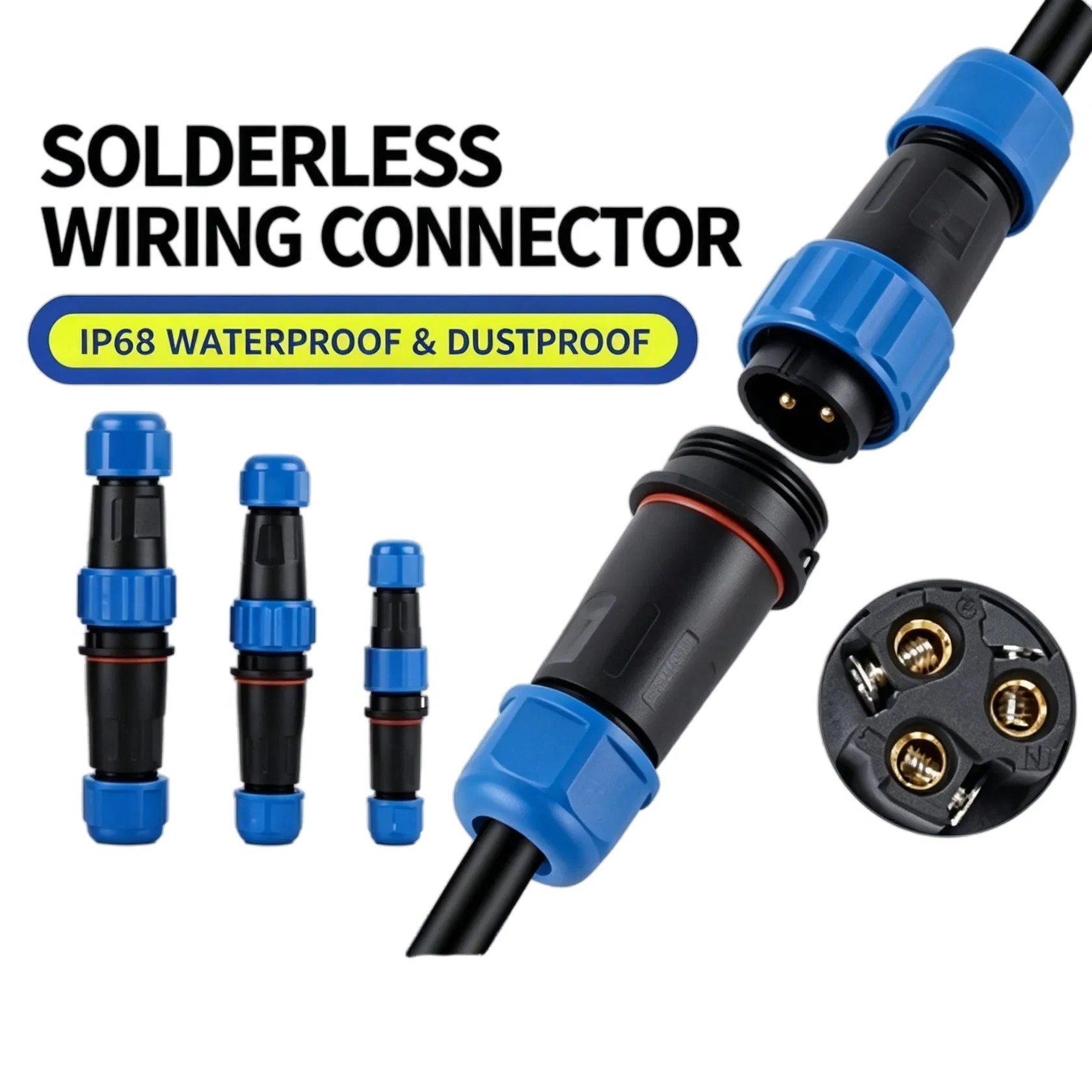 Conector de aviación circular impermeable sin soldadura Pin macho hembra recto tipo T para cableado de desconexión rápida de cable a cable para iluminación exterior IP68 2-11