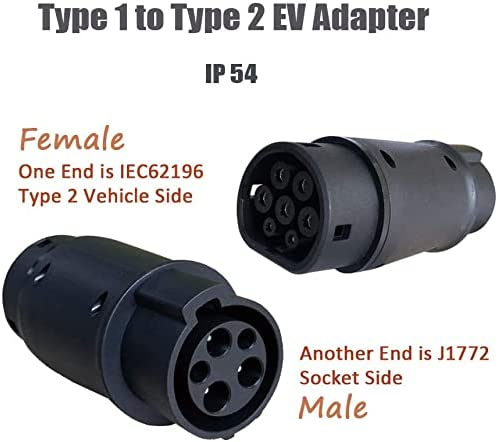 Adaptador de Cargador de EV Tipo 1 a Tipo 2 Adaptador de Carga de Vehículo Eléctrico (SAE j1772 a IEC62196)