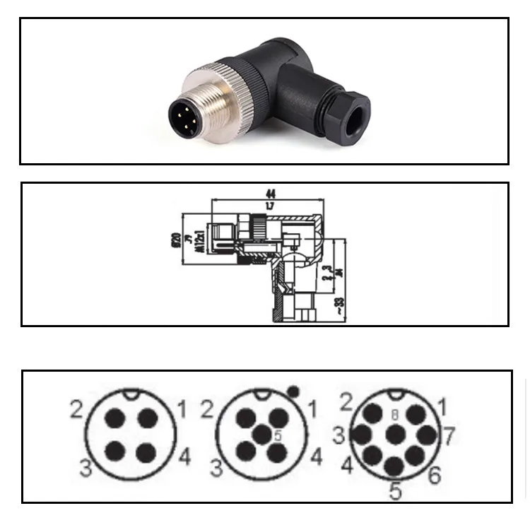 Conector de enchufe de sensor de codo masculino premium 4-Core M12