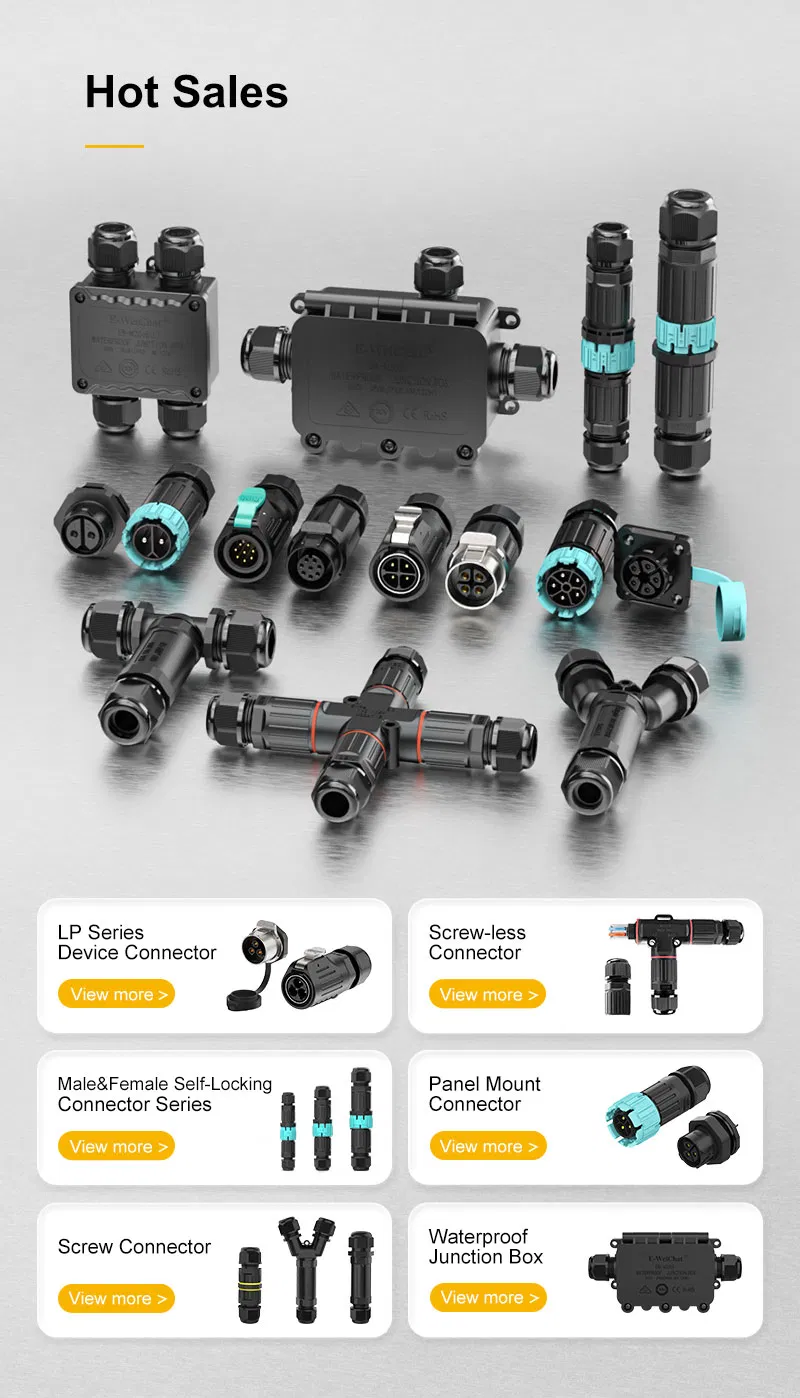 Iluminación LED exterior a prueba de agua Conector Tipo T IP68 Corriente nominal Diseño sin tornillos 16A