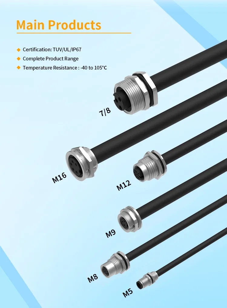 OEM ODM 3 4 5 6 8 12 Pin Macho Hembra Enchufe Metal Circular Sensor Pasacables Cable Impermeable IP68 Cable Moldeado M12 Conector