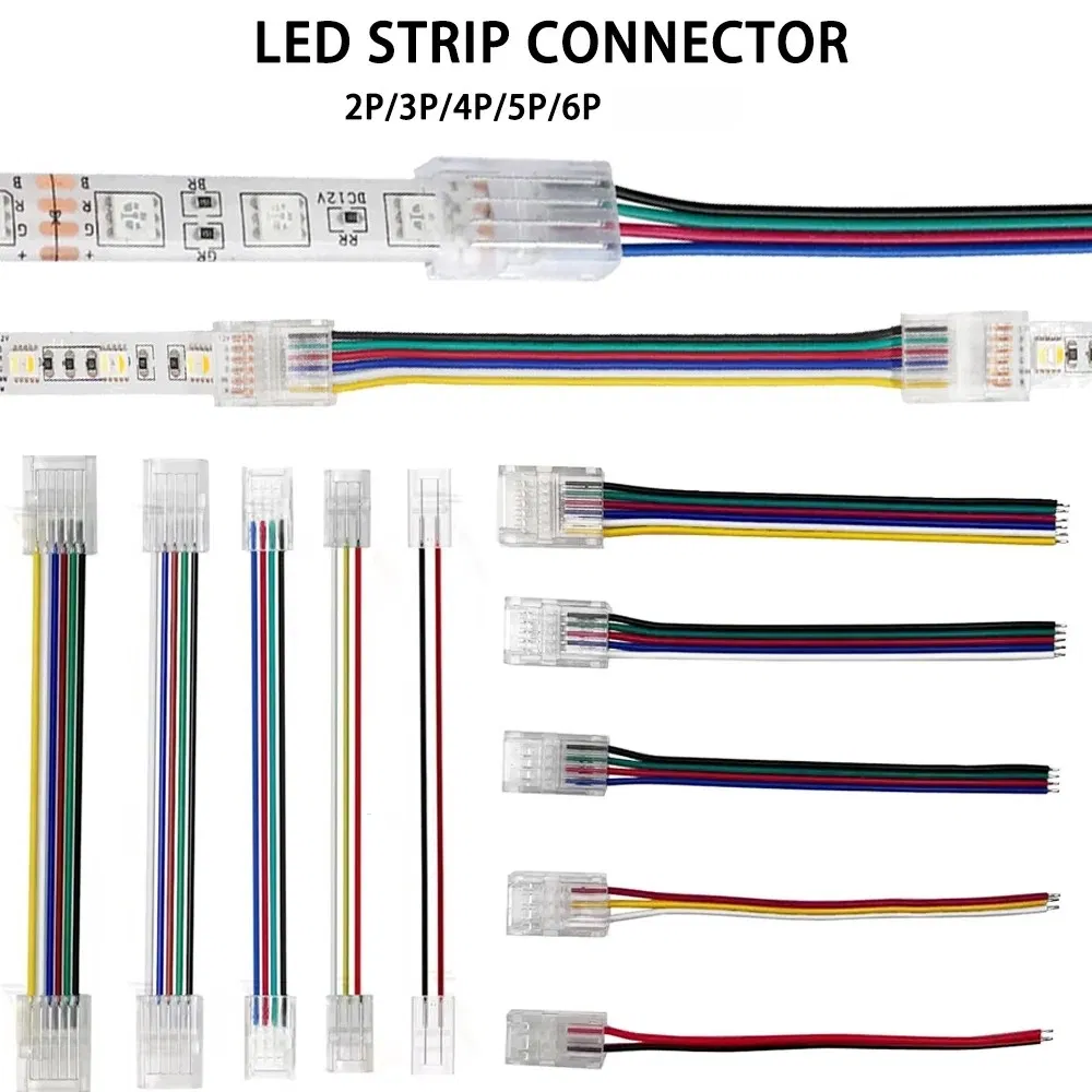 2-Pin Conector de tira LED SMD COB a cable 10cm Conector con cable pre-soldado para 8mm 10mm tiras de un solo color, cable de conexión rápida sin soldadura para iluminación bajo gabinete