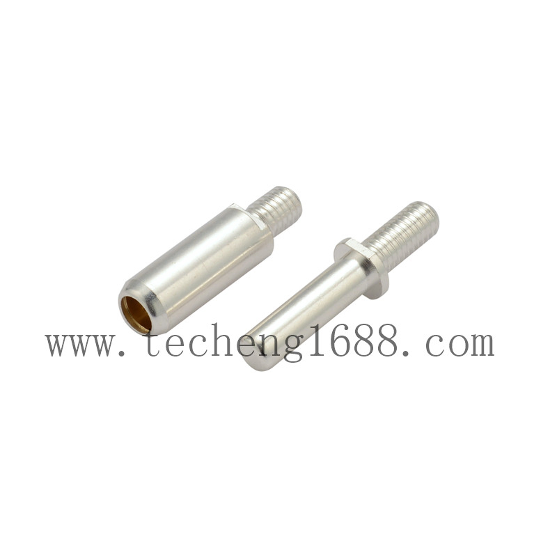 Piezas de hardware de mecanizado CNC personalizadas con recubrimiento de plata, pasador de latón, conector de carga de batería para vehículos eléctricos