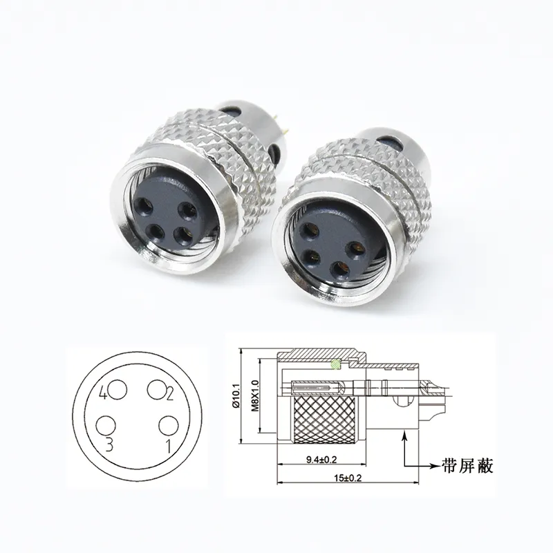 M8 4pin Conector de inyección moldeada