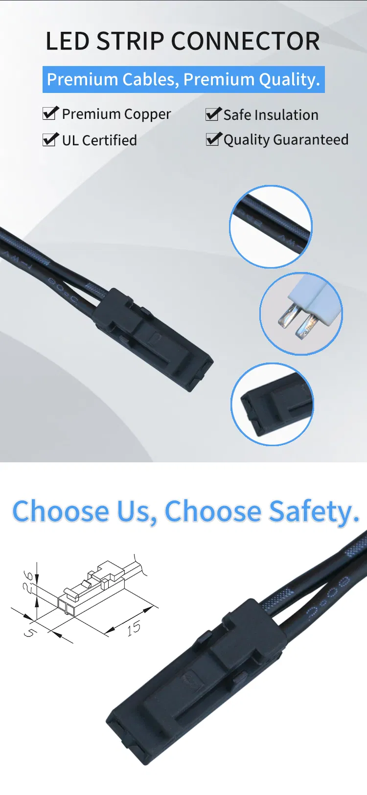 Conector macho LED conectores DuPont para cable de iluminación de gabinete LED