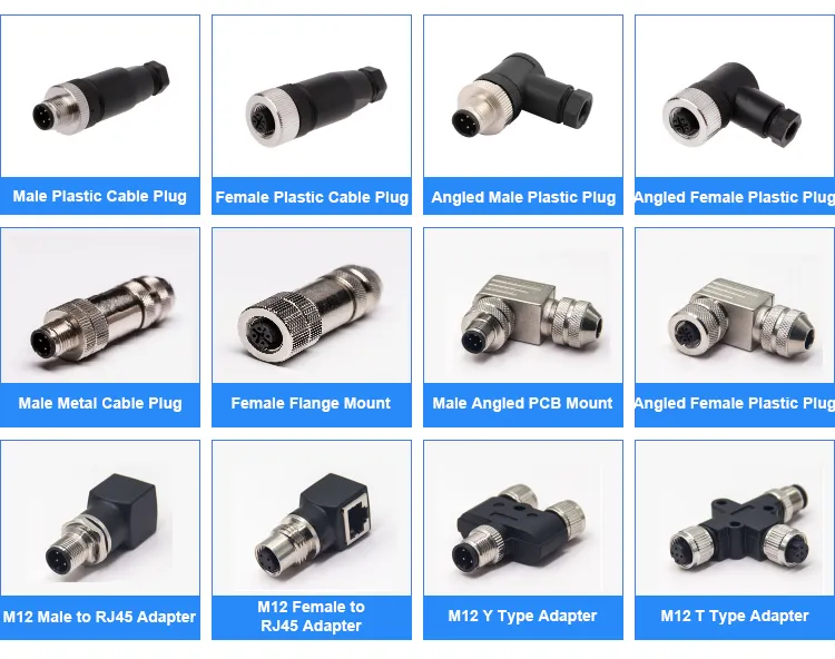 M12 Conector Circular de Sensor 3 Pin Macho Hembra a Código