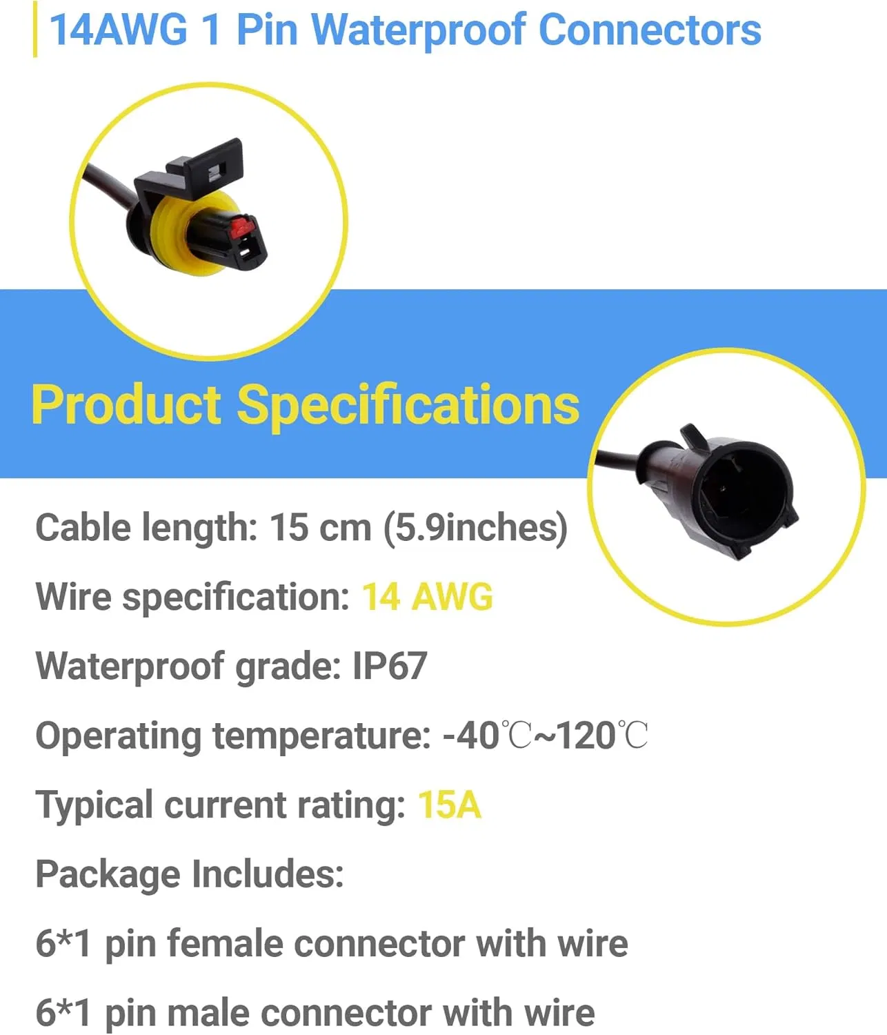 14 AWG 1 Conector eléctrico a prueba de agua con clavija macho y hembra, conector sellado de desconexión rápida para arnés de cableado automotriz