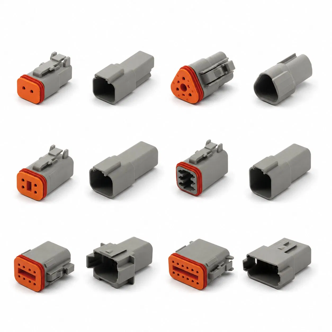 Conector Automotriz a Prueba de Agua de Carcasa Gris Serie Dt Alemán Dt04-2p/3p/4p/6p/8p/12p Conector de Cable Macho Hembra, EV, PA66