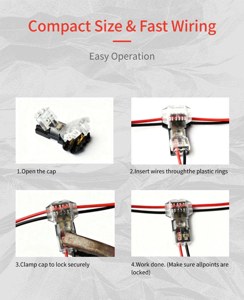 3 Conector rápido de alambre sin soldadura en forma de T pequeño, conector eléctrico de alambre a alambre, enchufe compacto para cableado rápido, divisor para iluminación LED de bajo voltaje