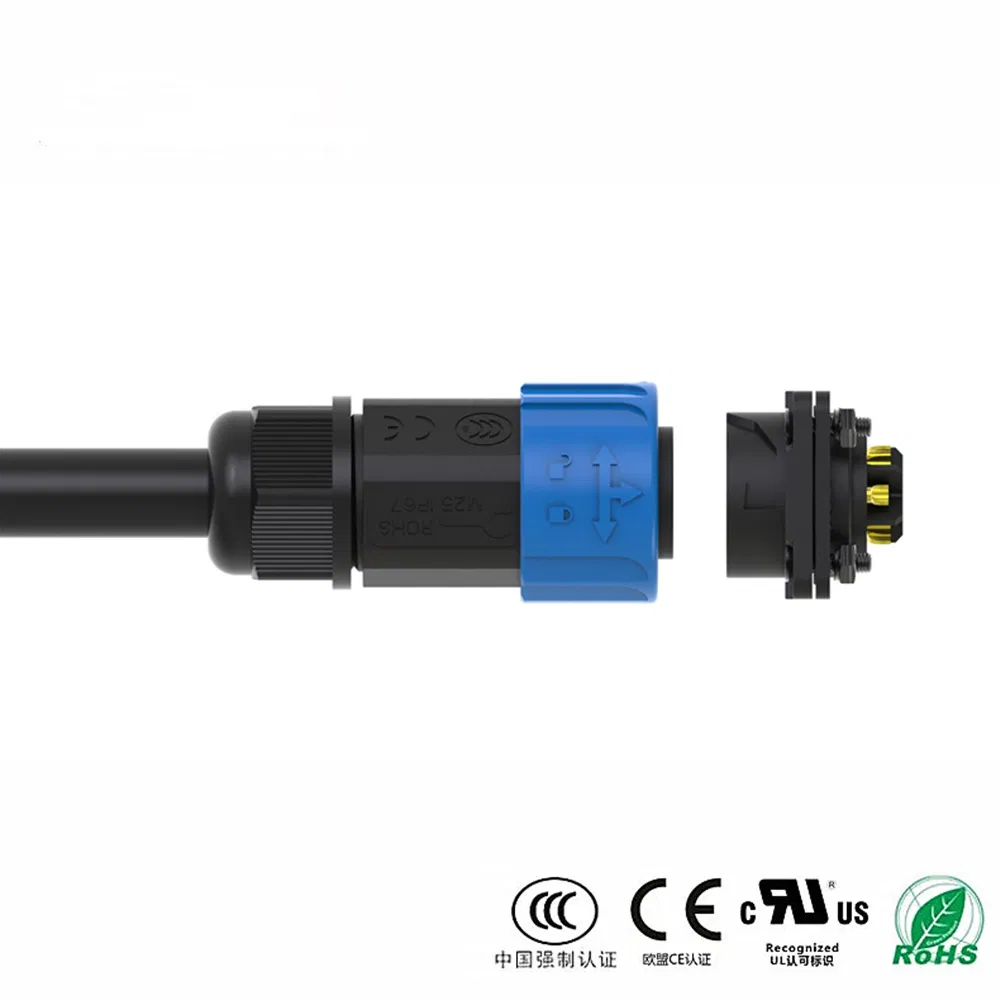 Fabricantes Suministran Conector Waterproof de Auto Bloqueo M23 Brida Cuadrada 2 + 1 + 5 Núcleo 50A Compartir Puerto de Carga y Descarga de Vehículos Eléctricos