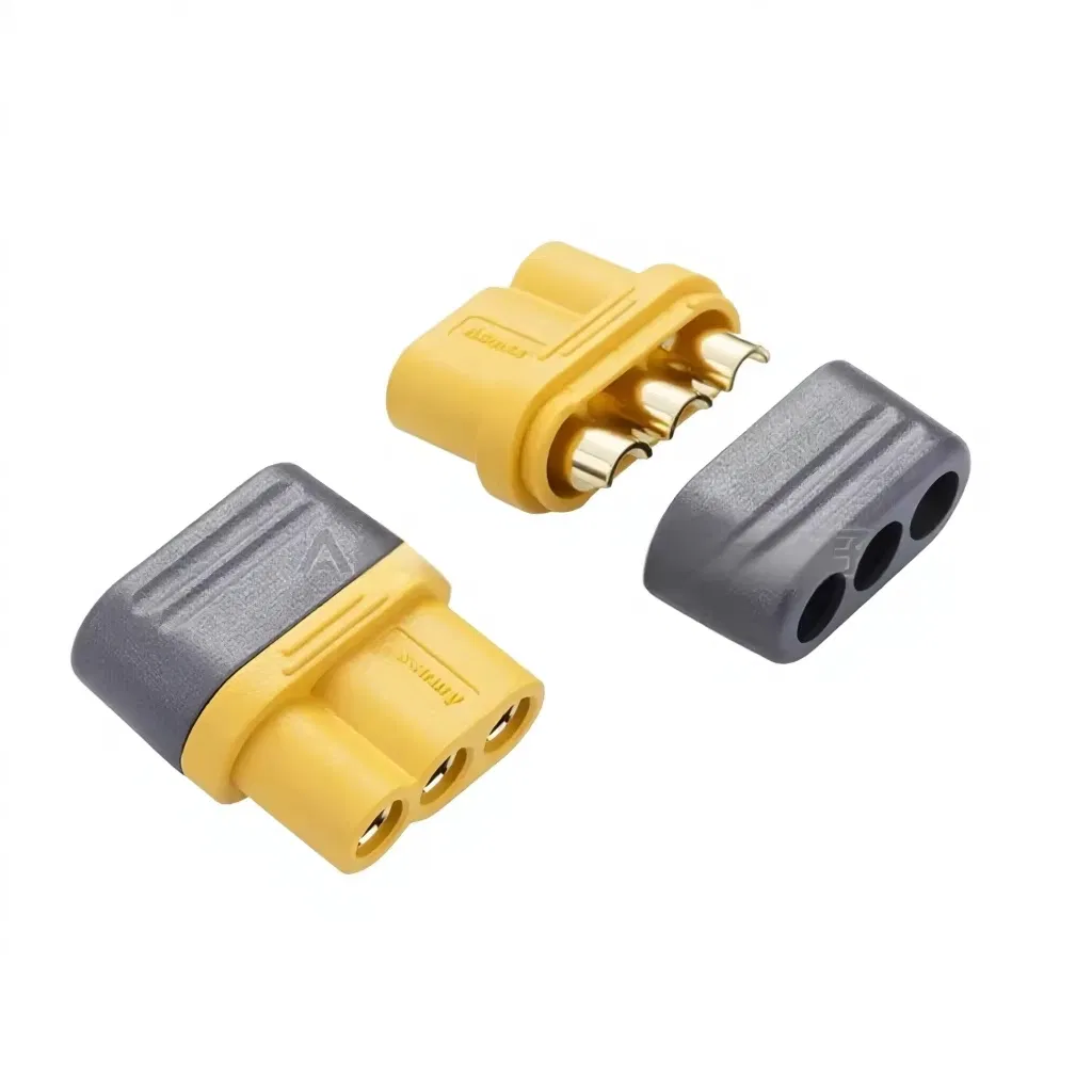Amass Mr60 conector sheathed T-Plug, 30A chapado en oro 3-Pin conector de alimentación para motor de dron RC UAV suministro OEM