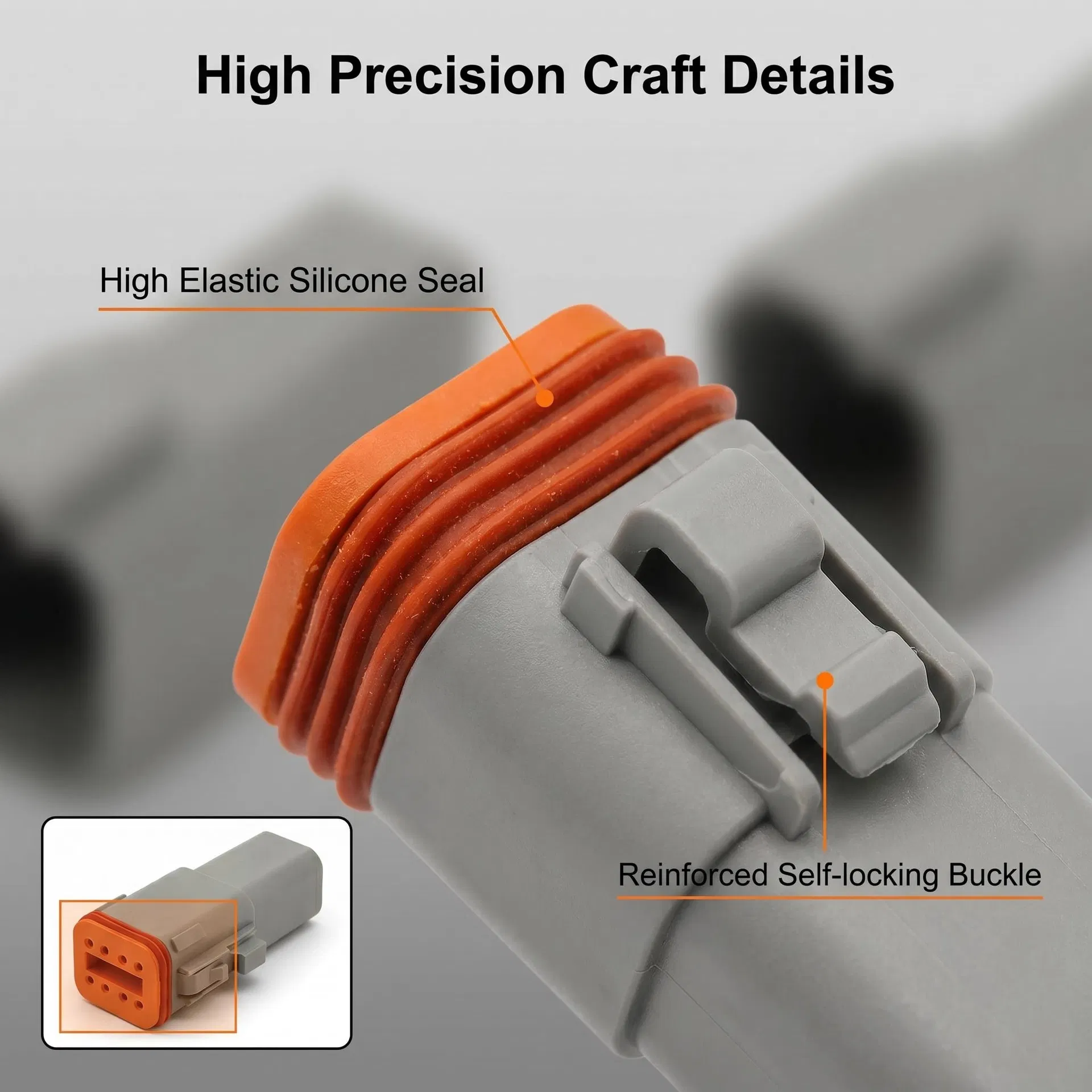Conector Automotriz a Prueba de Agua de Carcasa Gris Serie Dt Alemán Dt04-2p/3p/4p/6p/8p/12p Conector de Cable Macho Hembra, EV, PA66