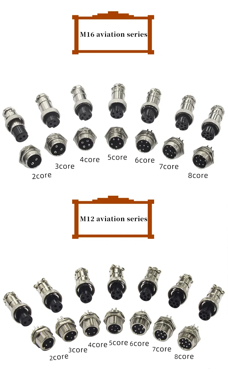 M12 M16 Aviación Automotriz 3-8 Conector de Cable de Enchufe Macho Hembra de Metal