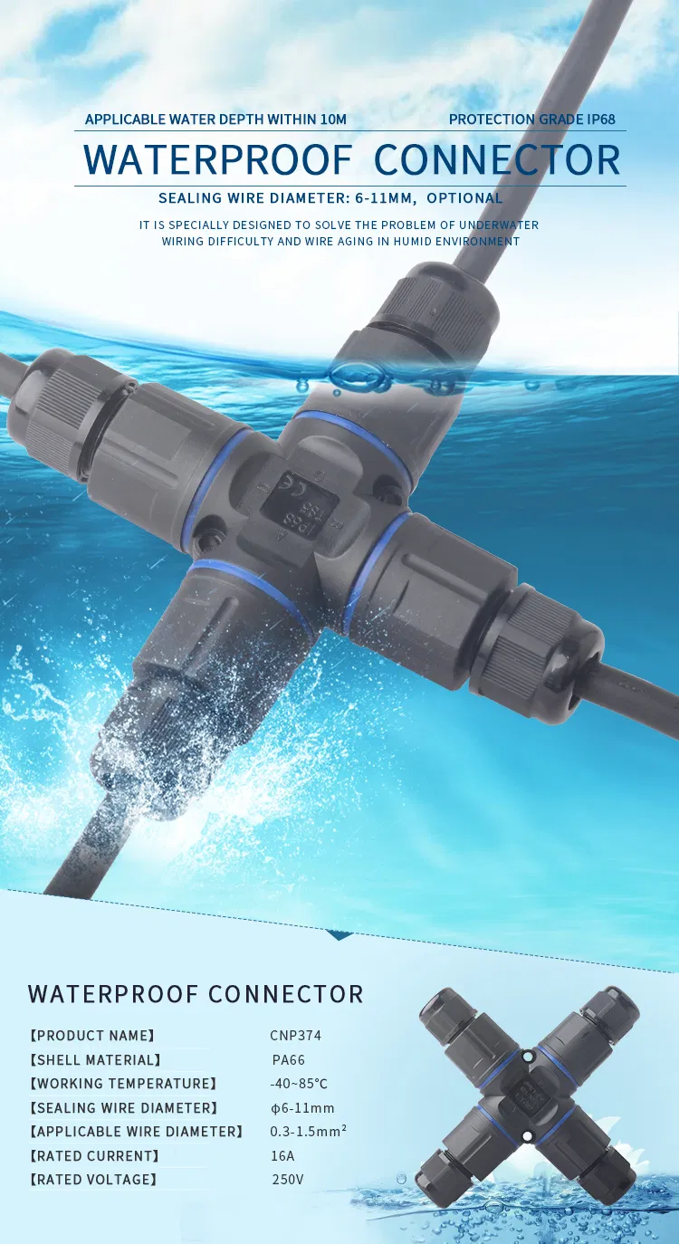 Cable de alimentación para iluminación exterior a prueba de agua 4 vías 2 conector de baja tensión