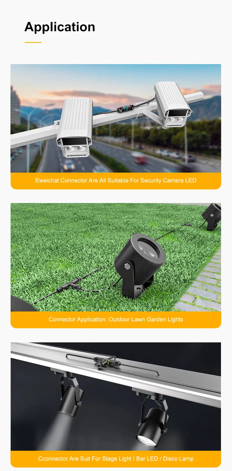 Iluminación LED exterior a prueba de agua Conector Tipo T IP68 Corriente nominal Diseño sin tornillos 16A