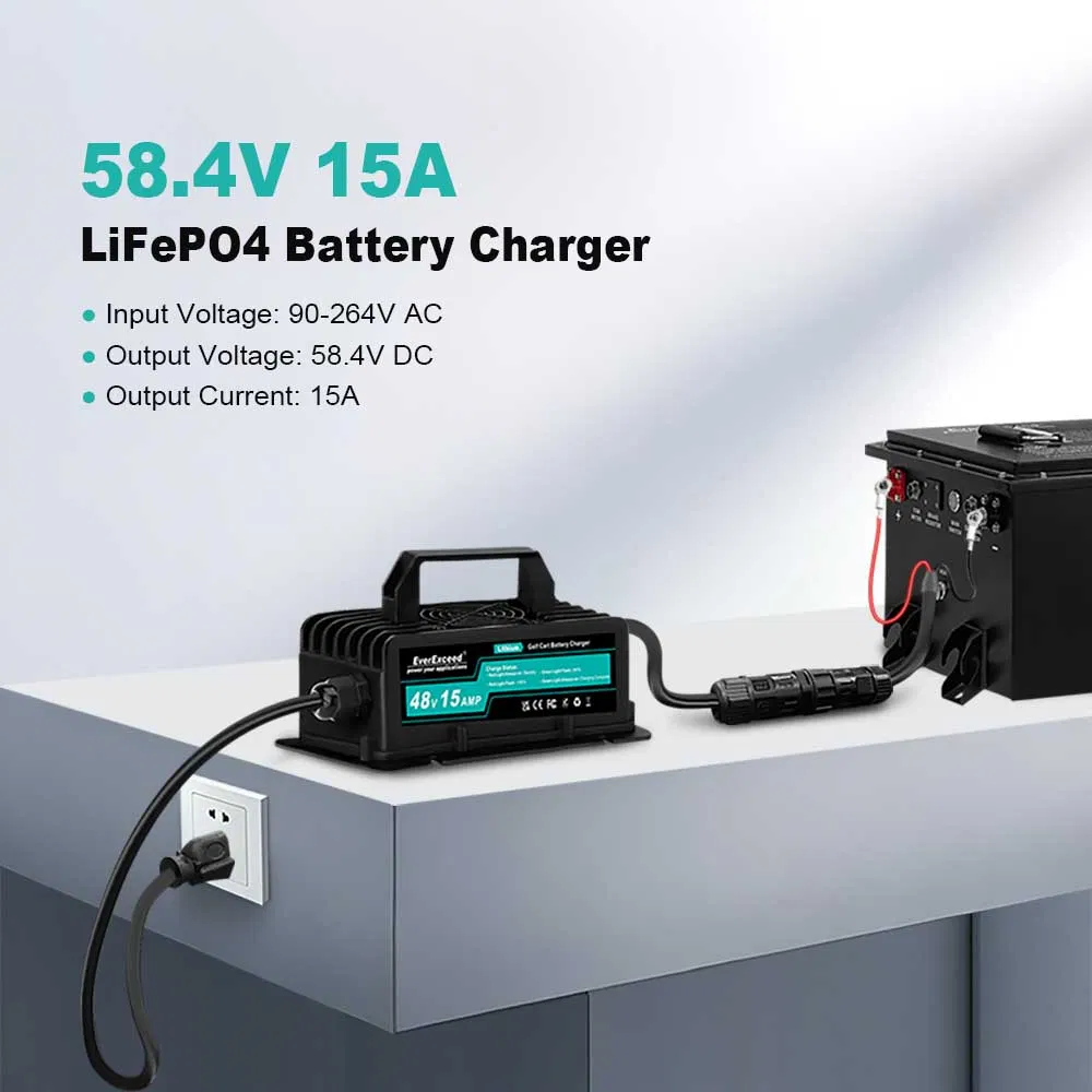 Carregador de Golfe Confiável 48V 15A para Baterias LiFePO4