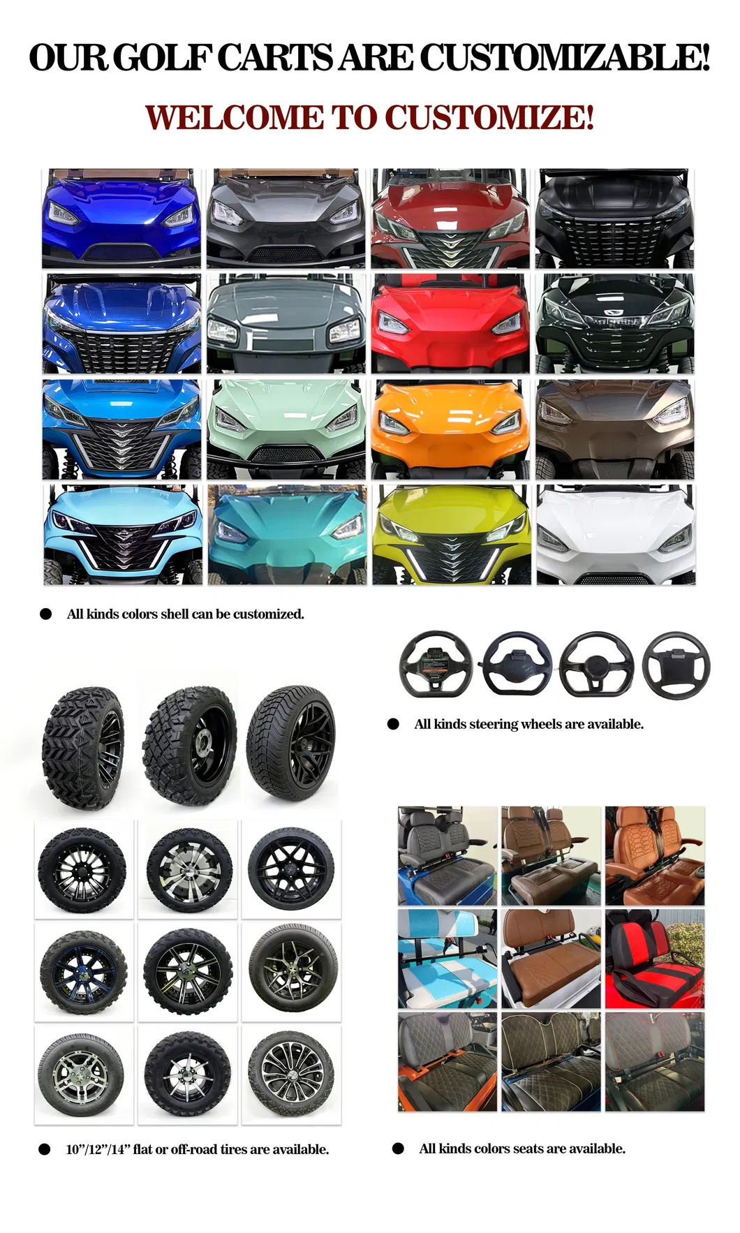 Assentos de Luxo Mais Largos Casco Preto Modelo 4 Carrinho de Golfe Elétrico com Assento Frontal