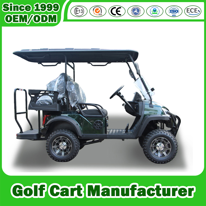 Fabricante de Carrinho de Golfe a Gasolina da China para Passeios de Caça Off Road Carro Clube Legal para Rua Utilitário Lsv Elevado 2+2 4 Assentos a Gasolina Elevado Carrinho de Golfe