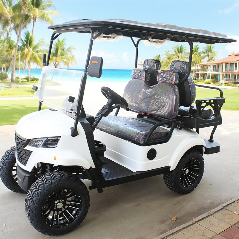 4 Carrinho de Golfe Elétrico com Bateria Dobrável para Terreno Acidentado 2+2 Carrinho de Golfe para Off Road