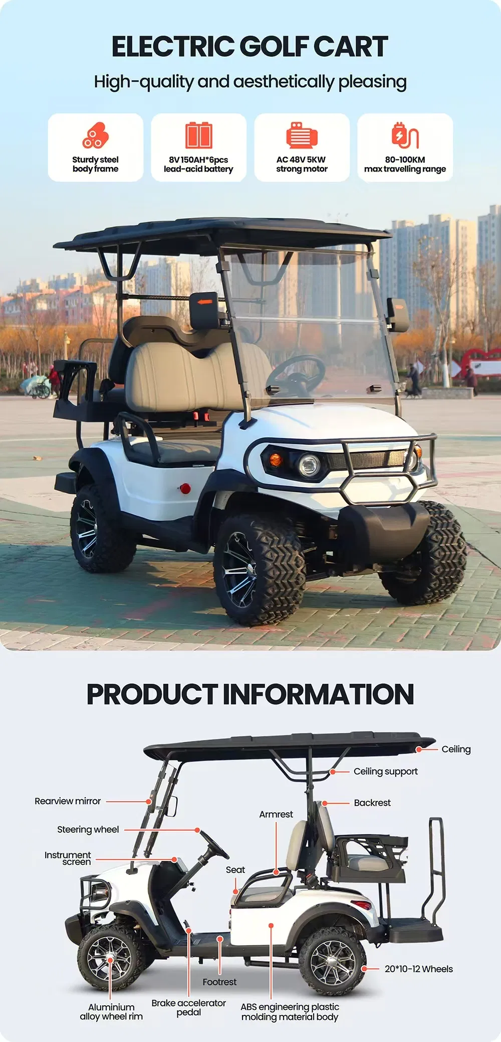 Carrinhos de Golfe Elétricos de Luxo para Clubes Off-Road de Alta Qualidade 2 4 6 Lugares