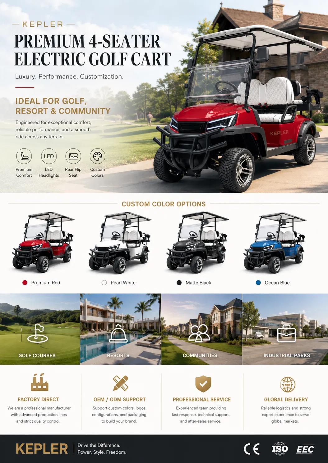 Carrinho de Sinalização LED à Prova d'Água para Uso Pesado em Campos de Golfe