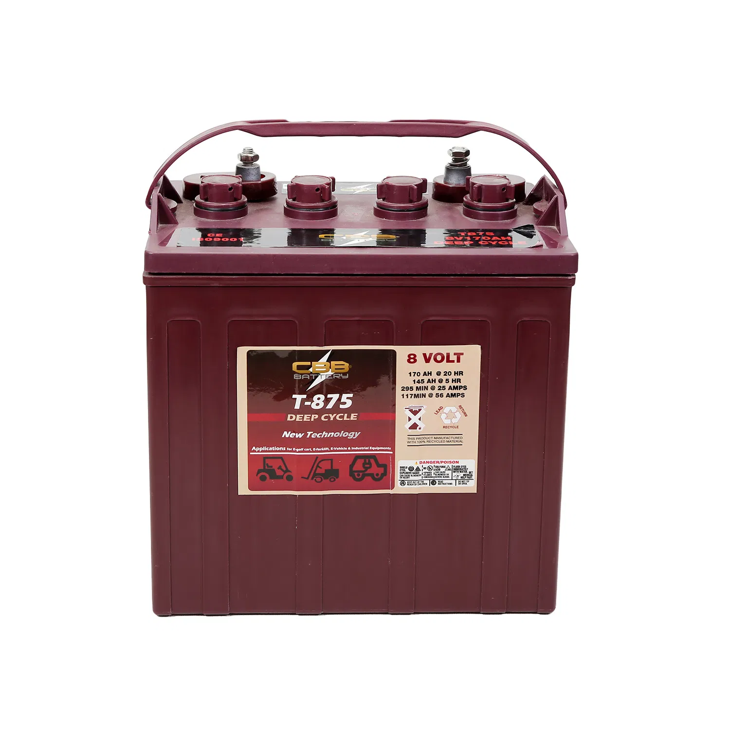 Bateria Tubular de Ciclo Profundo Trojan Substituir T875 8V 170ah para Carrinho de Golfe