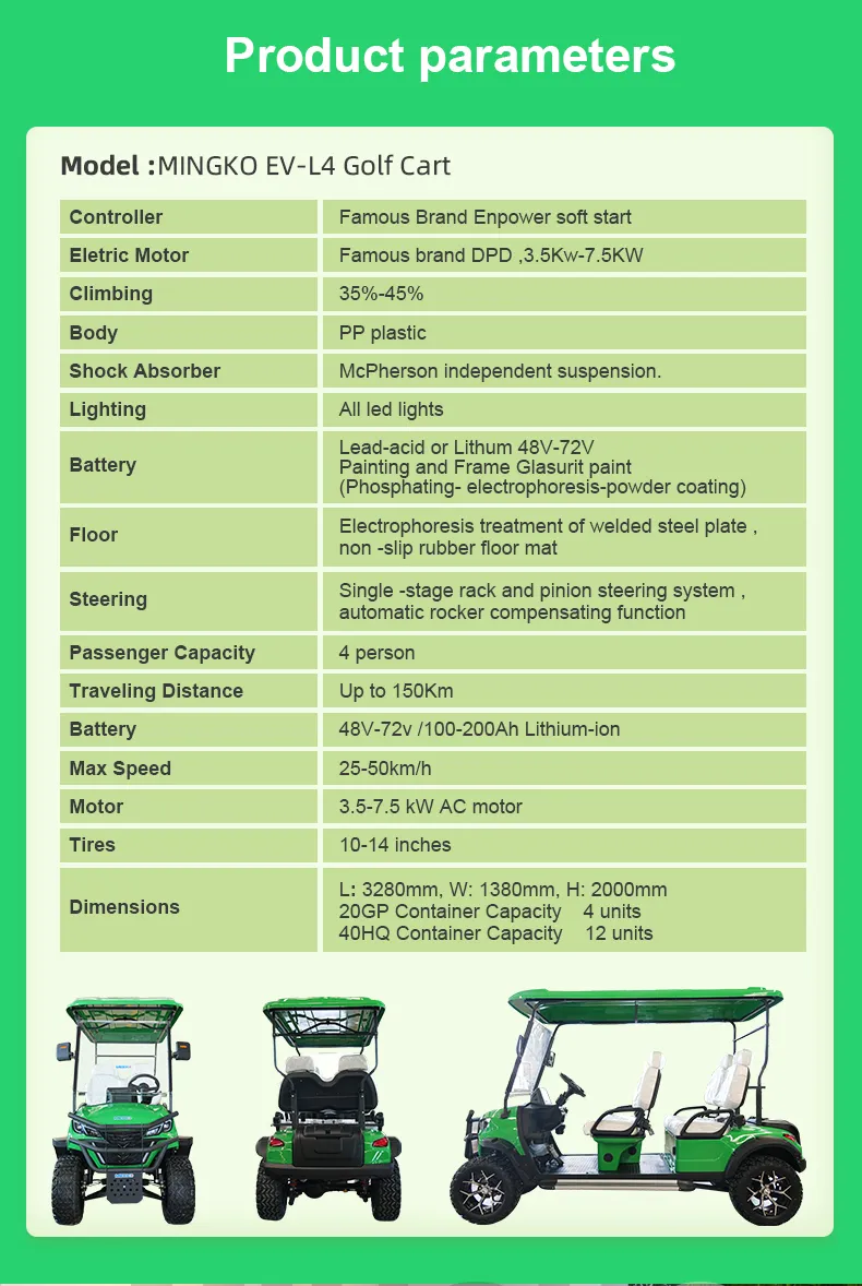 4 Carrinho de Golfe Elétrico de Luxo 72V Buggy de Golfe 4 Passageiro Aprovado CE 4 Buggy de Golfe com Rodas