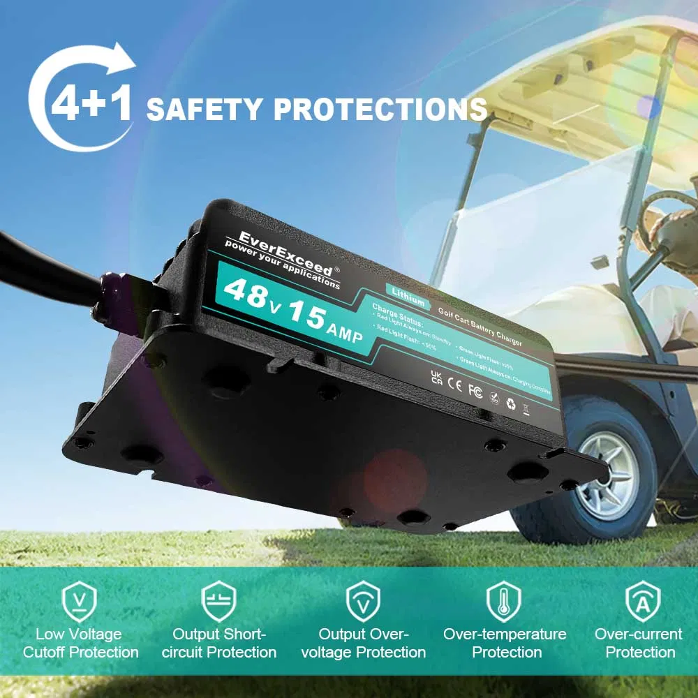 Carregador de Golfe Confiável 48V 15A para Baterias LiFePO4