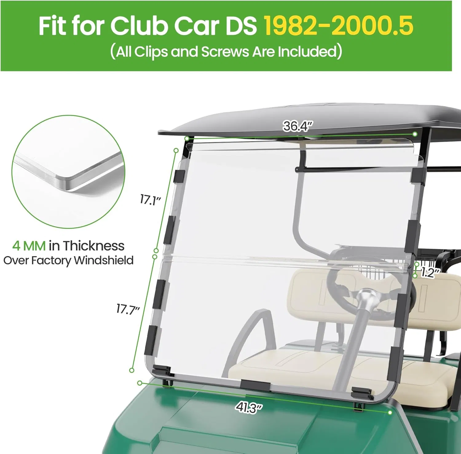 Para-brisa de Carrinho de Golfe para Club Car Ds 1982-2000 Para-brisa Frontal Dobrável Transparente