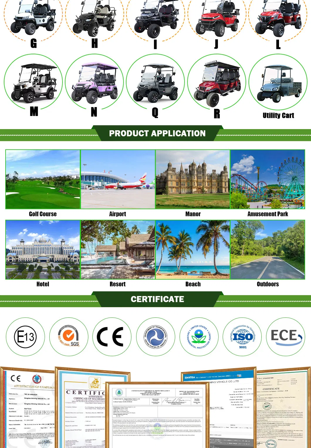 Fabricante de Carrinho de Golfe a Gasolina da China para Passeios de Caça Off Road Carro Clube Legal para Rua Utilitário Lsv Elevado 2+2 4 Assentos a Gasolina Elevado Carrinho de Golfe