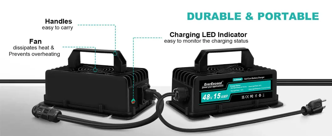 Carregador de Golfe Confiável 48V 15A para Baterias LiFePO4