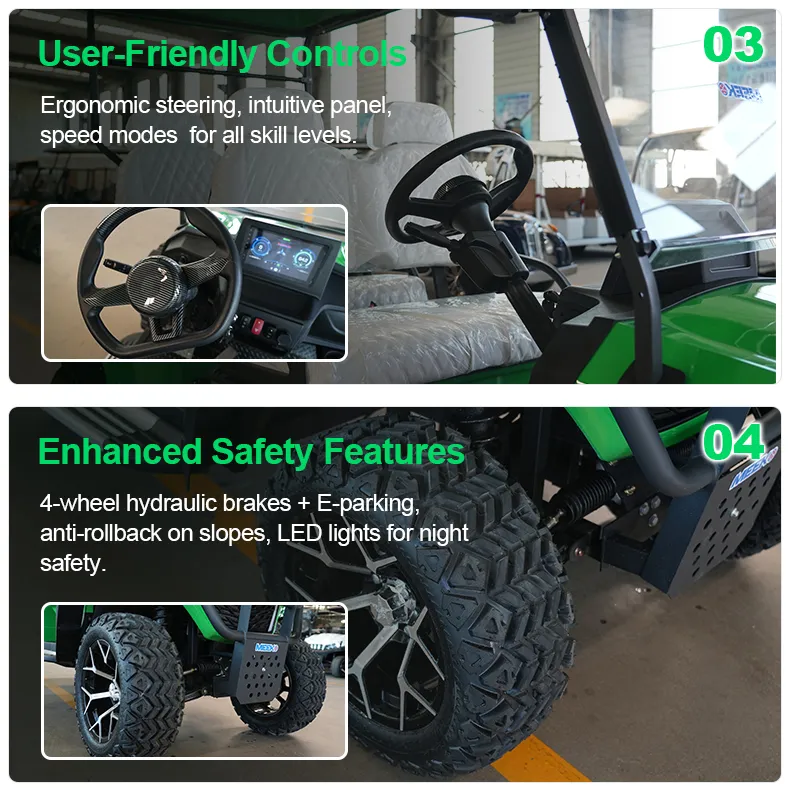 4 Carrinho de Golfe Elétrico de Luxo 72V Buggy de Golfe 4 Passageiro Aprovado CE 4 Buggy de Golfe com Rodas