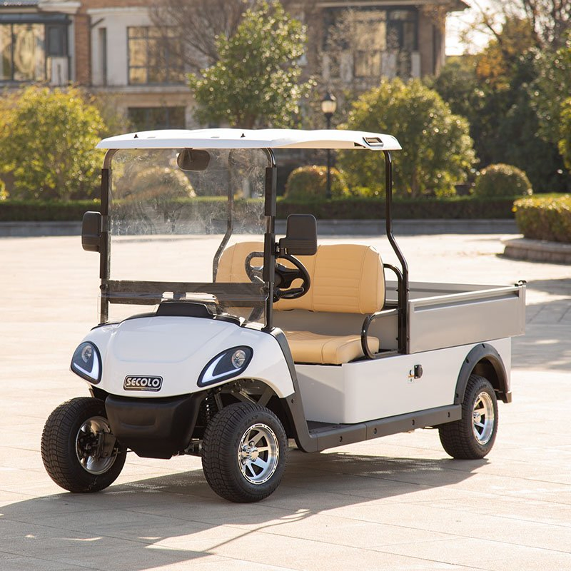 Veículo elétrico utilitário para campo de golfe com caixa de carga de alumínio