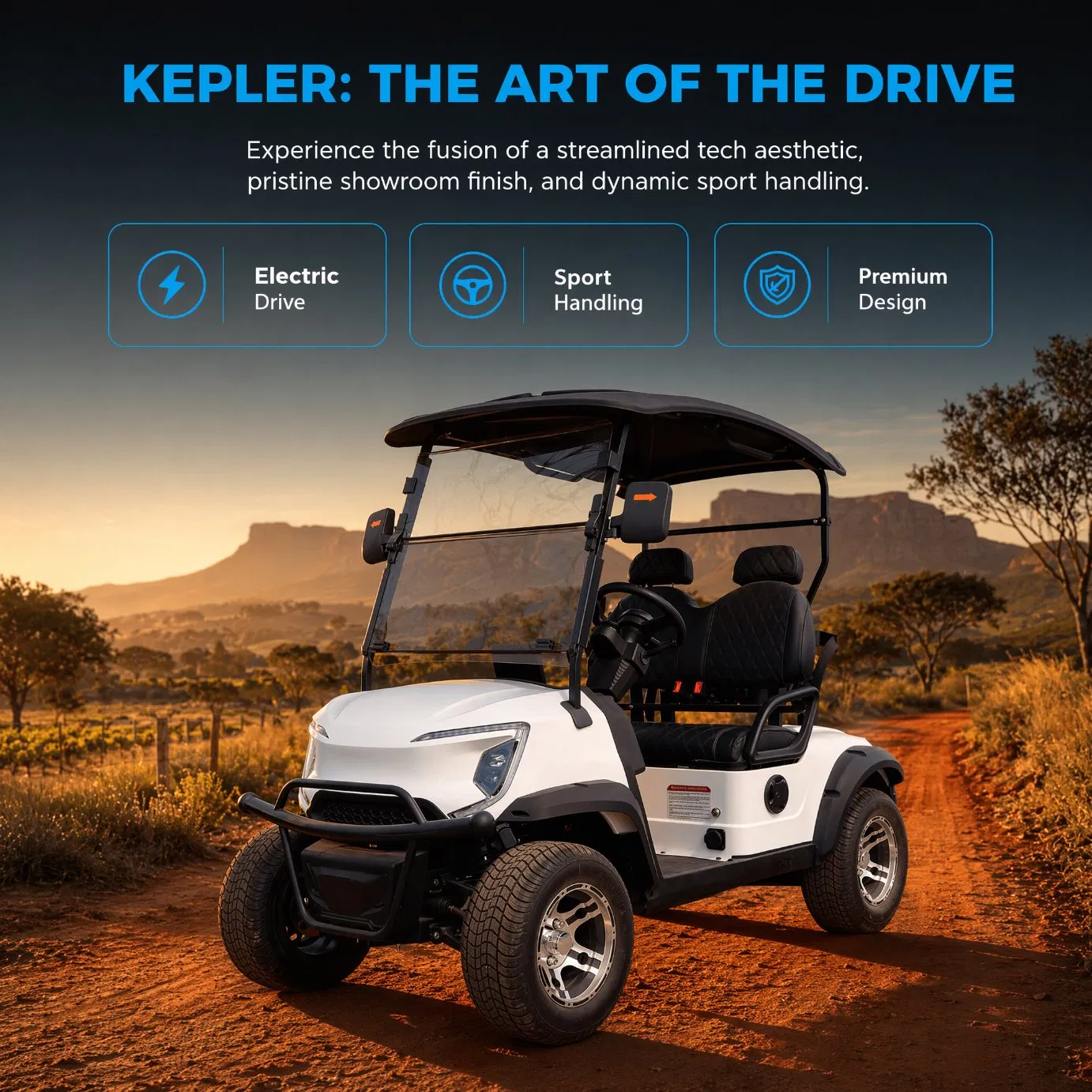 Kepler Smart Connect 4 Passenger Golf Car with GPS Fleet Management System 72V Lithium AC Motor Electric Golf Cart