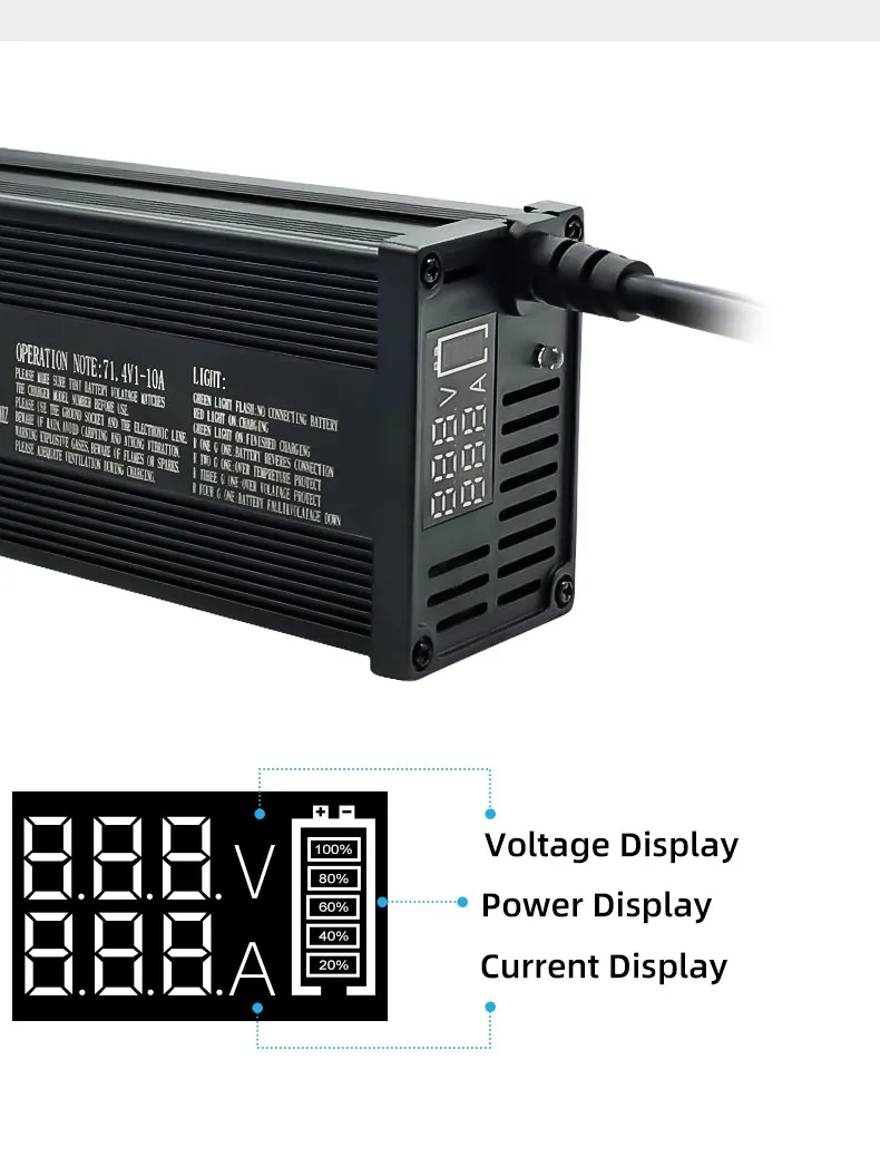 Carregador Automático de Bateria para Triciclo Elétrico de Lítio e Carro de Golfe 36V 48V 60V 72V Carregador de Bateria para Bateria de Lítio