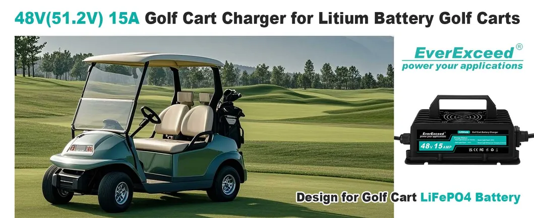 Carregador de Golfe Confiável 48V 15A para Baterias LiFePO4