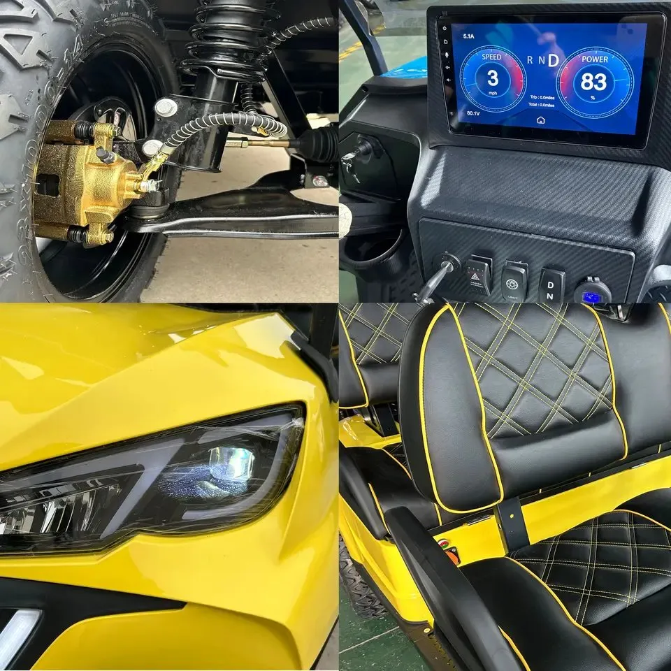 Carrinho de Golfe Elétrico Club Car com Quatro Rodas Levantadas para Caça Off Road com Bateria de Lítio 4 Lugares