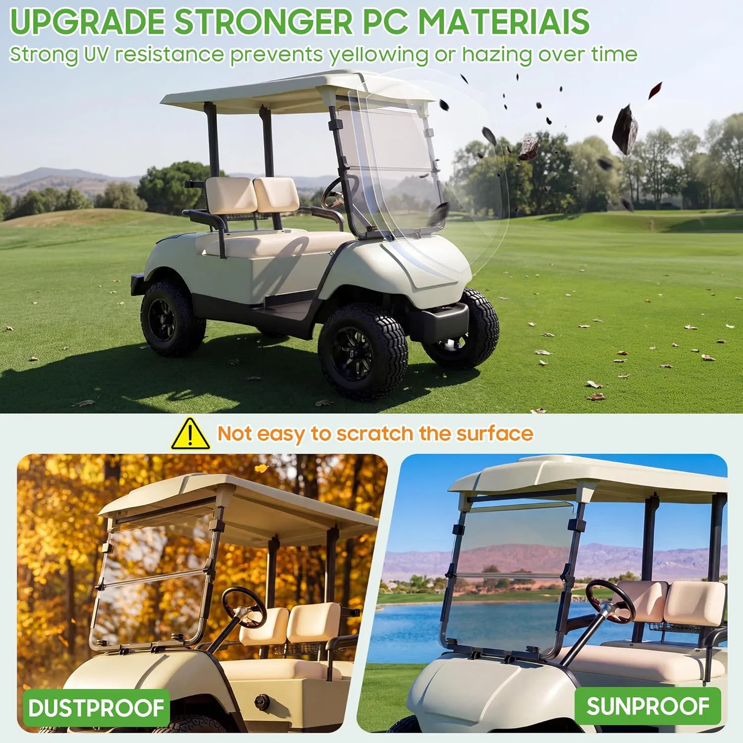 Para-brisa de Carrinho de Golfe Compatível com YAMAHA G22 (2003-2006), 5mm Para-brisa Frontal de Policarbonato