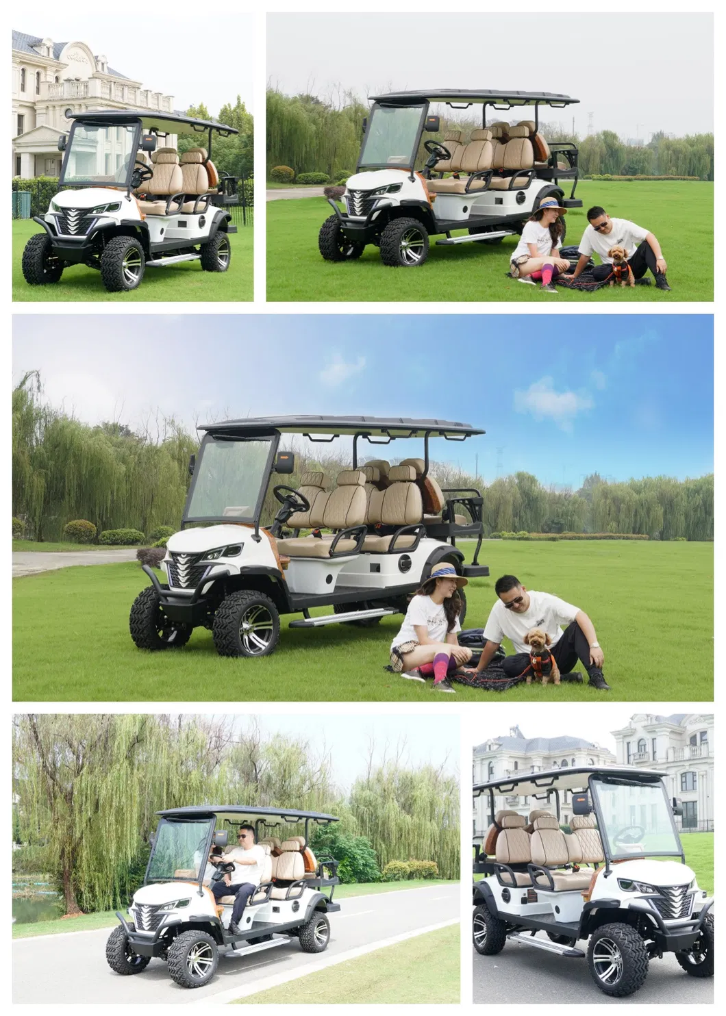 Carrinho de Golfe Elétrico de Luxo com Camuflagem Legal para Rua 4 Lugares Carrinho de Golfe Elétrico Elevado para Passeios e Caça