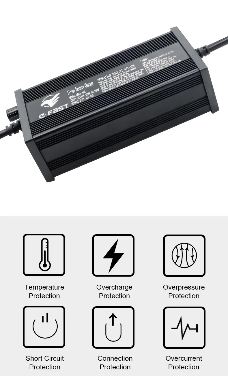 Carregador Automático de Bateria para Triciclo Elétrico de Lítio e Carro de Golfe 36V 48V 60V 72V Carregador de Bateria para Bateria de Lítio