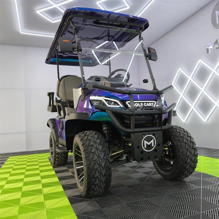 Carrinho de Golfe Elétrico Club Car com Quatro Rodas Levantadas para Caça Off Road com Bateria de Lítio 4 Lugares