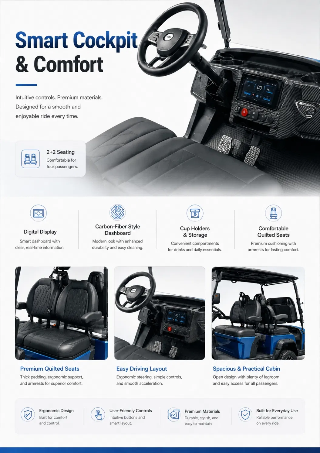 Conector Inteligente 4 Carro de Golfe para Passageiros com Sistema de Gestão de Frota GPS 72V Carrinho de Golfe Elétrico com Motor AC de Lítio