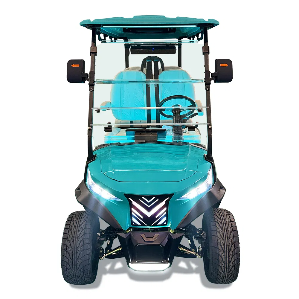 O carrinho de golfe elétrico personalizado para quatro pessoas é equipado com uma bateria de lítio e um chassi de alumínio