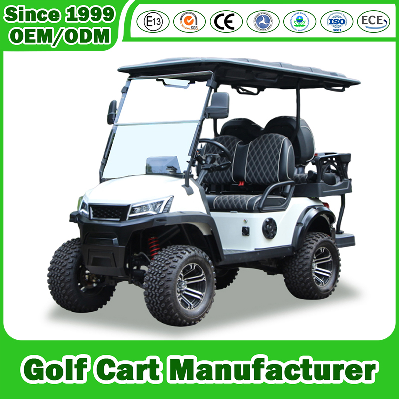 Fabricante de Carrinho de Golfe a Gasolina da China para Passeios de Caça Off Road Carro Clube Legal para Rua Utilitário Lsv Elevado 2+2 4 Assentos a Gasolina Elevado Carrinho de Golfe